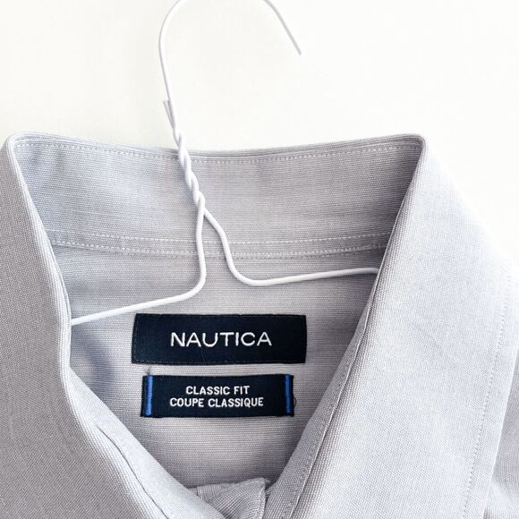 Nautica Mens Collared Classic Dress Shirt Button Long Sleeve Plain Gray Size 16 - Picture 8 of 8